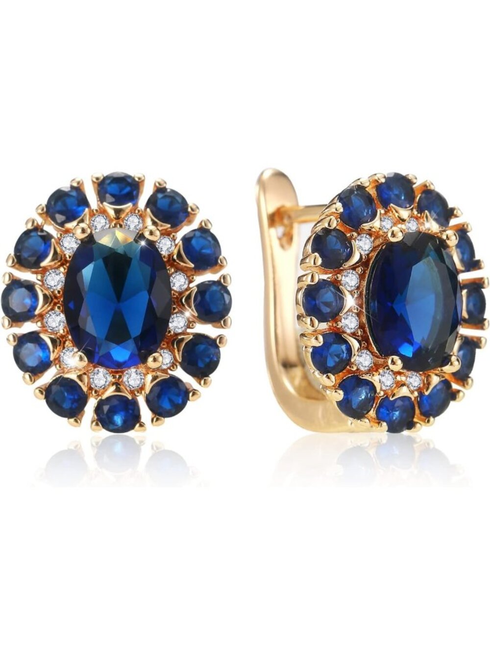 Elegant 18K Gold Plated Sapphire Flower Hoop Earrings | Small Crystal Earrings